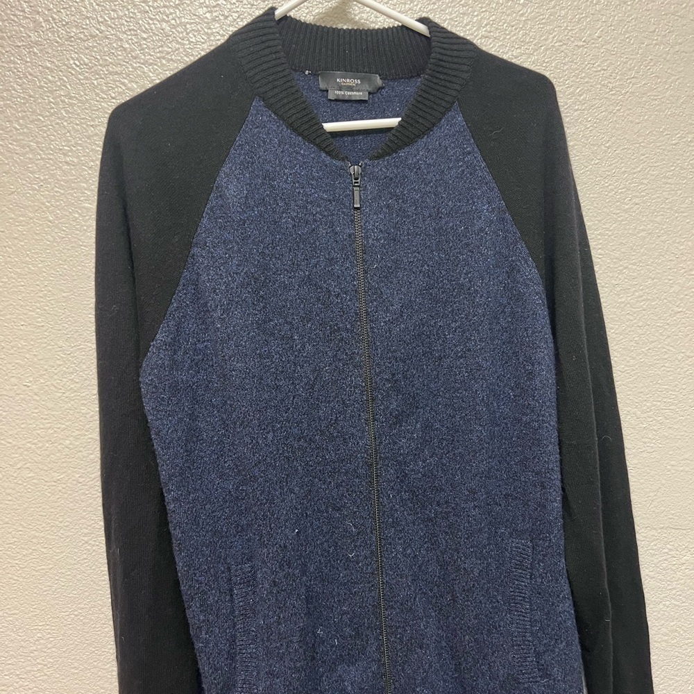 Men's Black and Blue Zip-Up Cashmere Sweater - Picture 1 of 5